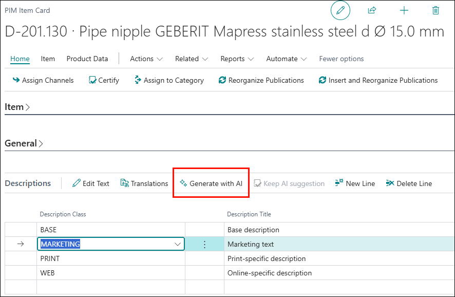 Descriptions - accessing AI assistance